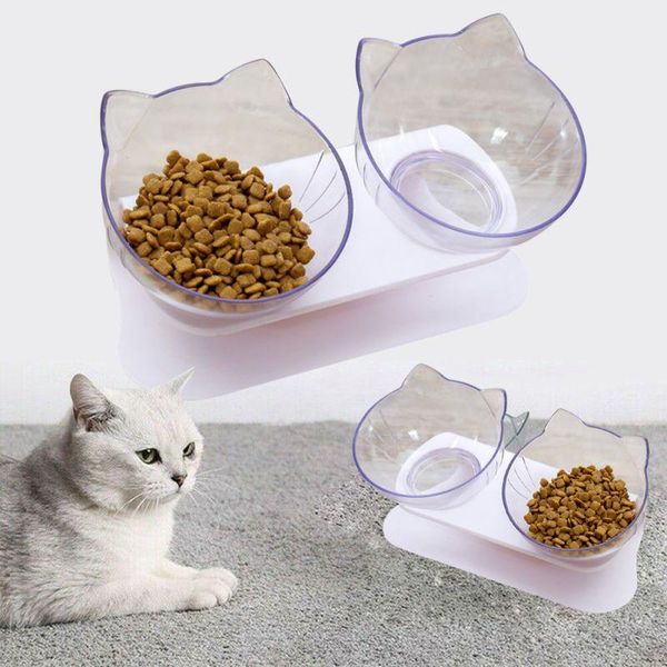 Cuencos para gatos comederos para mascotas doble antideslizante con soporte elevado comida y agua para gatos suministros de cuencos para perros