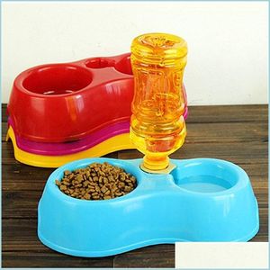 Cat Bowls Feeders Pet Pet Feeder Plastic Dual Port Matic Water Drink Voervoedering Basin voor katten Honden Drop levering Huis Tuinbenodigdheden DHQ1Z
