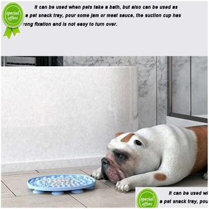 Cuencos para gatos Alimentadores para mascotas Placa de comida lenta Perro Sile Lick Mat para perros Baño Distracción Sucker Entrenamiento Mascotas Alimentador Suministros 2022 Drop Dhdhz