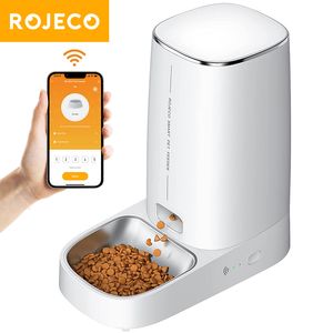 Kattenvoerbakken ROJECO Automatische voerbak Dierenvoerbrokjesdispenser Smart WiFi Afstandsbediening Auto voor katten Hondaccessoires 4L 230907