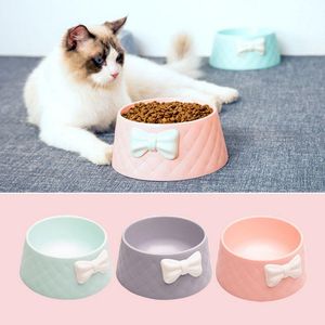 Cat Bowls Feeders Kleine hondenbak en kattenvoer Rhombus Texture Bow-knoop Candy Color Cute Pet Feeder