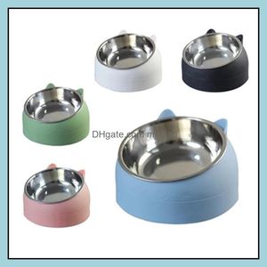 Cat Bowls Feeders Leveringen Pet Home Garden Hond 200 ml Leuke Kawaii Roestvrij staal Bescherm de cervicale wervelkolomwaterkom verhoogd met glijden