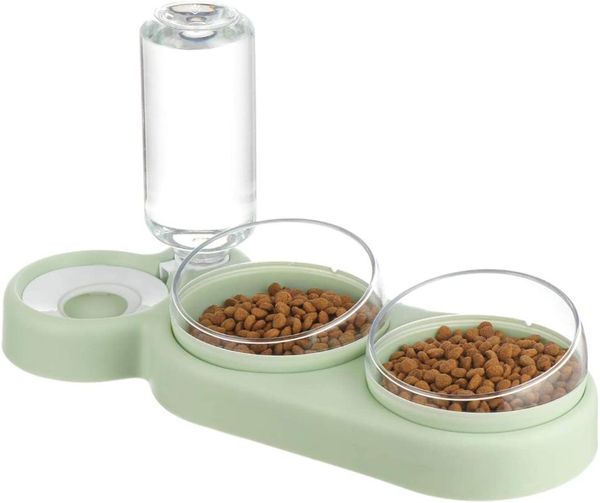 Comederos para gatos, cuenco para perros dos en uno, bebedero de comida con caño automático, alimentador antidumping, accesorios de alimentación de plástico para mascotas