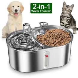 Comederos para gatos, fuente de agua de 3L de gran capacidad, dispensador de acero inoxidable para gatos domésticos, alimentador 2 en 1, alimentación y bebida para perros 231031