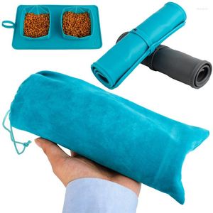 Cat Bowls Pet Folding Double Bowl Supplies Velvet Bag Dog Siliconen Eenvoudig te dragen opslagblauwe producten