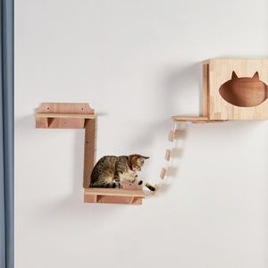 Cat Bridge klimframe houten huisdier kattenboombed hangmat krabben katten meubels kat speelgoed speelgoed speelhuis muur gemonteerd