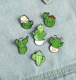 Cat cactus Email Brooches Pin Girl Bijoux Accessoires