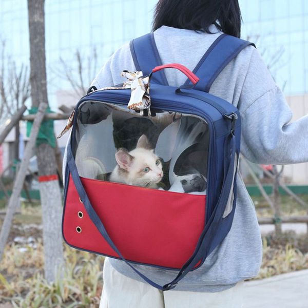 Porte-chat portable portable sac à dos fourre-tout ventilé pour chats chats sacs de voyage respirants imperméables pour le camp de randonnée de marche en plein air