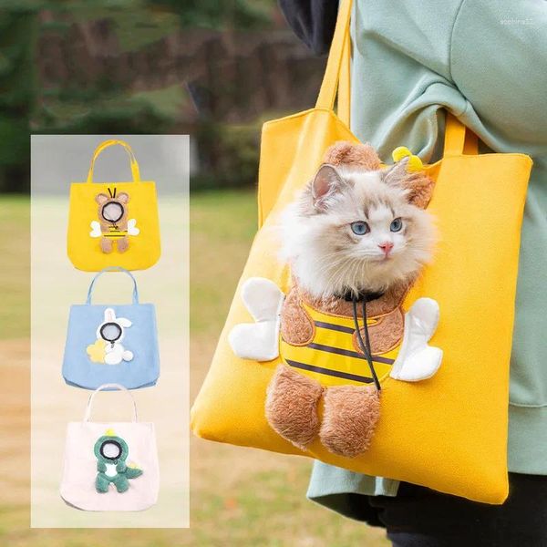 Transportadores para gatos 2024, bonita bolsa de lona que puede aflorar en forma de abeja, hombro, bolso para perro pequeño, suministros para mascotas listos para tocar