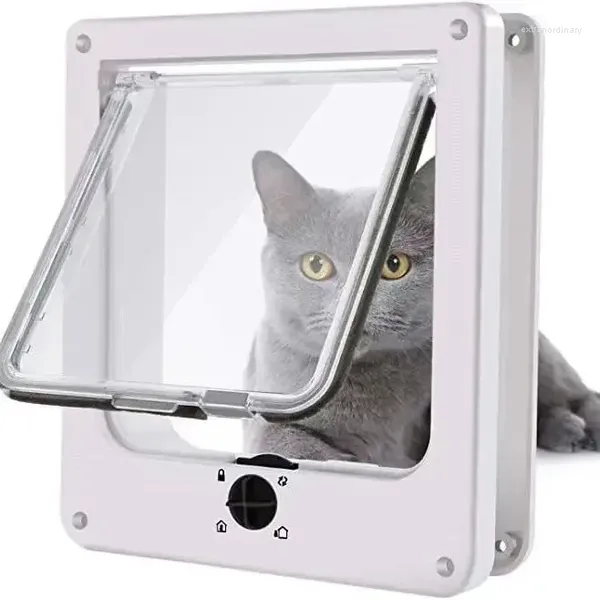Portadores de gatos 2629330105003 Puerta de cerradura de seguridad de 3 vías con solapa para gatos gatitos Kit de puerta pequeña de plástico ABS para mascotas
