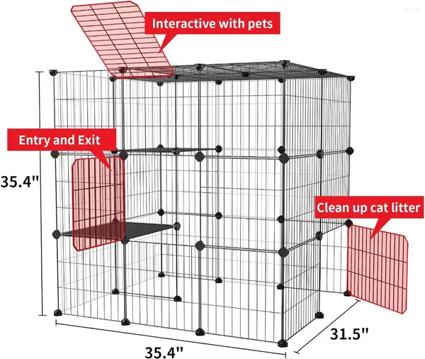 Porte-chats à 3 couches, grande Cage de 35.4 pouces, clôture de jeu à monter soi-même avec chenil en fil métallique détachable, adapté à 1