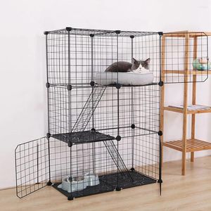 Porteurs de chats à 3 niveaux cage en métal bricolage grand exercice clôture clôture pour chien 109x75x39cm