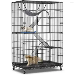 Cat Carriers 4-Tier Cage 51 Inch Crate Kennel Enclosure Playpen Large Metal Pet Kitten Ferret Animal House Indoor Outdoor