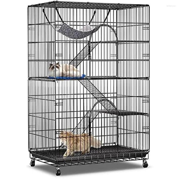 Porte-chats Cage à 4 niveaux 51 pouces caisse chenil enclos parc grand métal pour animaux de compagnie chaton furet maison pour animaux intérieur O