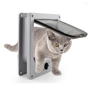 Portadores de gatos Puertas de plástico ABS Puertas Suministros para mascotas Puerta con solapa para perros con cerradura de seguridad de 4 vías Control de salida de entrada Gatito Cachorro Pequeño