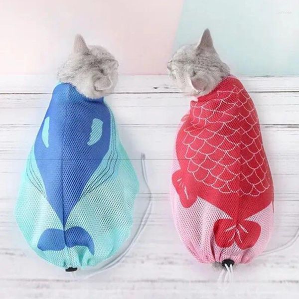 Bolso de portadores de gatos para bañarse aseo ajustable malla de lavado anti -mordisco suave duradero gatos pequeños perros