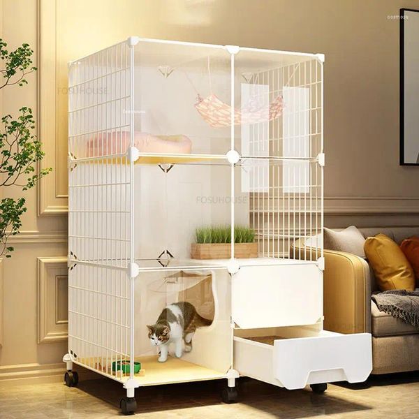 Jaula para transportar gatos, caja de arena interior para el hogar, Villa integrada, espacio libre súper grande, productos para mascotas, casa, inodoro Simple Q