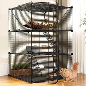 Cage de transport pour chats, enclos d'intérieur, parc à monter soi-même, chenil en métal avec hamac Extra Large pour 1 à 2 chats, furet Chinchilla