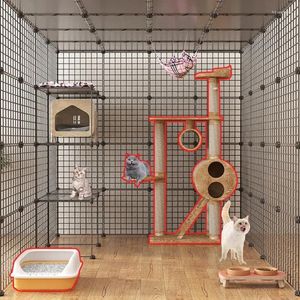 Cage de transport pour chats, fournitures d'intérieur pour maison, très grand espace libre, Villa pour animaux de compagnie, assemblage de clôture multicouche F