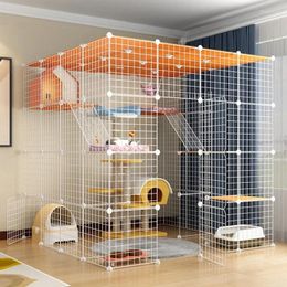 Transporteurs de chats cage grands espace libre de luxe Villa intérieure de la maison de maison taille quatre étages en fer forgé vide pour animaux de compagnie