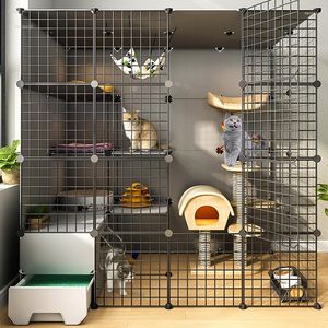 Jaulas transportadoras para gatos Villa espacio libre hogar grande puede poner caja de arena interior de lujo jaula multicapa casa perro