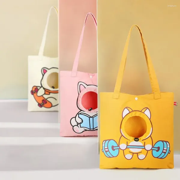 Porteurs de chats Cartoon Imprimée sacs de porte-chiens pliables pour animaux de compagnie de voyage et de randonnée affleurement en toile portable