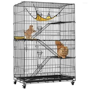 Porte-chat pliable en métal, Cage à furet pour chaton, roulettes rotatives à 360 °, enclos pour animaux de compagnie, avec échelles de rampe, hamac et lit