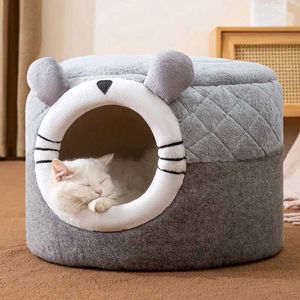 Cat Carriers Crates Houses Leuk Cat Bed Pet Dog House Winter Cat Villa Sleep Dog Huis Afneembaar en Warm Nest Cover Tent Cave Sofa Pet Supplies Accessoires 240426