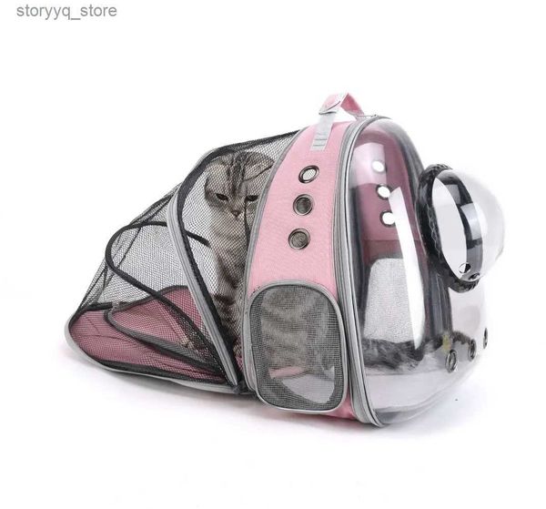 Porte-chats Caisses Maisons Sac à dos de transport extensible Grand animal de compagnie transparent Voyage Chiot Chien Transport Espace Capsule Sac Animaux Q231118