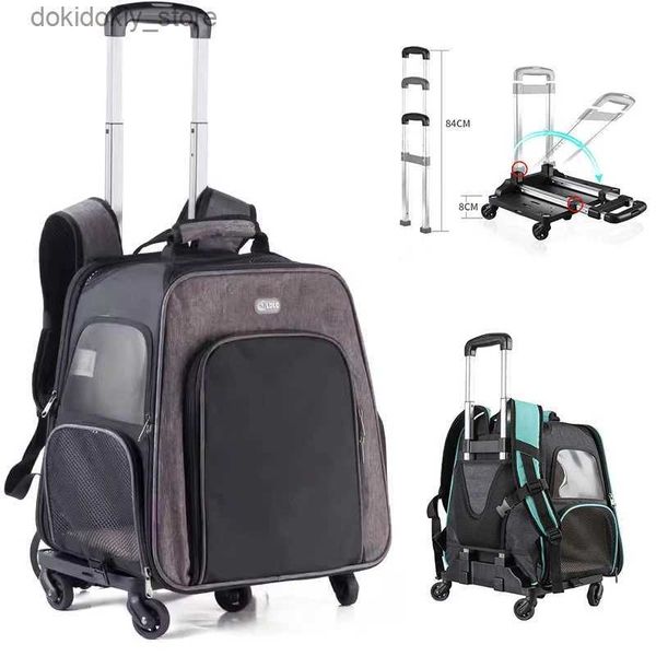 Carriers Catiers Cases Casas de mochila para mascotas expandibles con ruedas Capacidad Lare Doble Boldable Cat Shoulder Ba Puppy Trolley Carrier L49