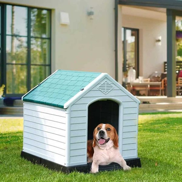 Carriers Catiers Casas Houses de plástico grandes impermeables para cachorros al aire libre y interiores fáciles de ensamblar perrera resistente con ventilación y piso elevado 240426