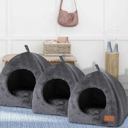 Cat Carriers Crates Houses Nieuwe diepe slaap comfortabel winterkattenbed en hondenhokproduct huisdier tent comfortabele grotbed afneembaar ontwerp indoor 240426