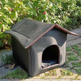 Cat Carriers Crates Huizen Outdoor Waterdichte afneembare Oxford Winter Cat Bed Kitten en Puppy Shelter Small Dog House Winddicht Garden Pet Tent 240426