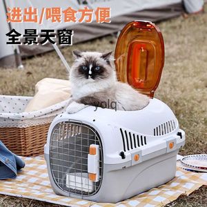 Cat Carriers Crates Houses Pet Aviation Box Air China Cat-inchecken draagbare auto voor katten om te gaan ademende hondenkooi kleine H240407