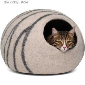 Caisses de transporteurs de chats abrités de lit de chat en feutre premium - lit de laine 100% mérinos à la main pour les chats et les chatons L49