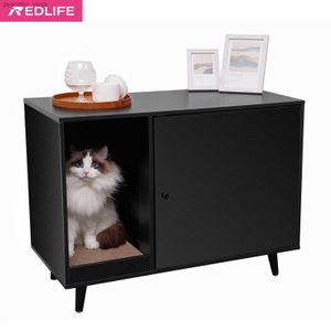 Porteurs de chats caisses maisons redlife chat litière cachée enceinte meuble storae armoire avec un gratteur de chat en bois maison latéral table de pic house l49