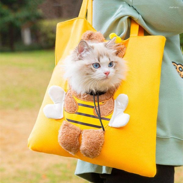 Transportadores para gatos, bonito bolso de lona para mascotas, forma de Animal de dibujos animados, bolsa para salir con cabeza, bolso portátil para perros, gatito, un solo hombro, transporte para cachorros