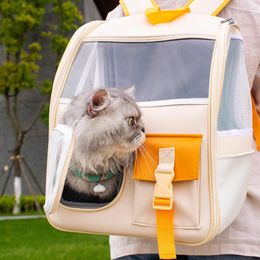 Transporteurs de chats chien quotidien Pu Leather Pet Carrier Backpack Camping Camping Résistant à la terre Ventilation POCKE VOLATION POCKE