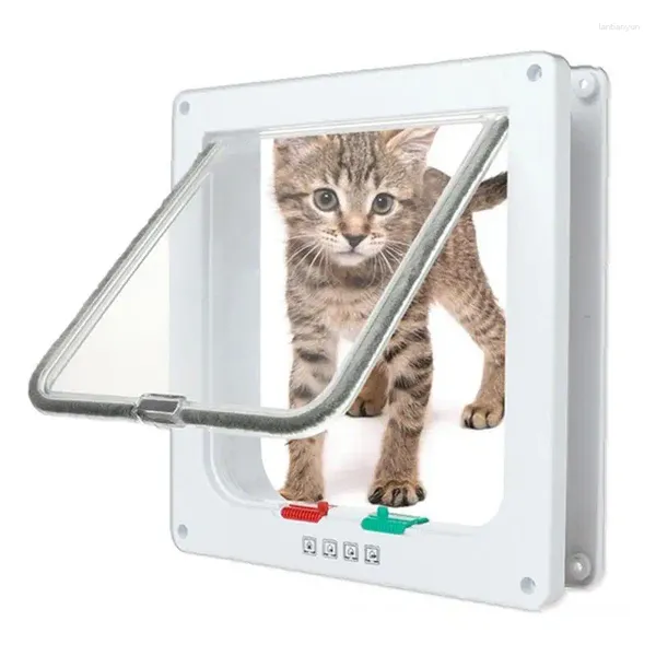 Puerta para perros con portadores de gatos, pantalla deslizante controlable con 4 modos de bloqueo, ventana para mascotas, cachorro de entrada y salida libre