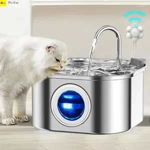 Porte-chats avec filtre à eau pour chien, fontaine transparente, distributeur de fenêtre super silencieux avec capteur 3,2 l/108 oz pour animaux de compagnie, en acier inoxydable