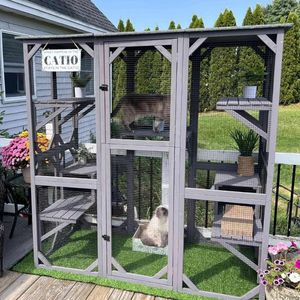 Kattendragers Behuizing Buiten Catios Binnen Houten Kattenhuis Kooi Met Rustboxen Platforms Waterdicht Dak