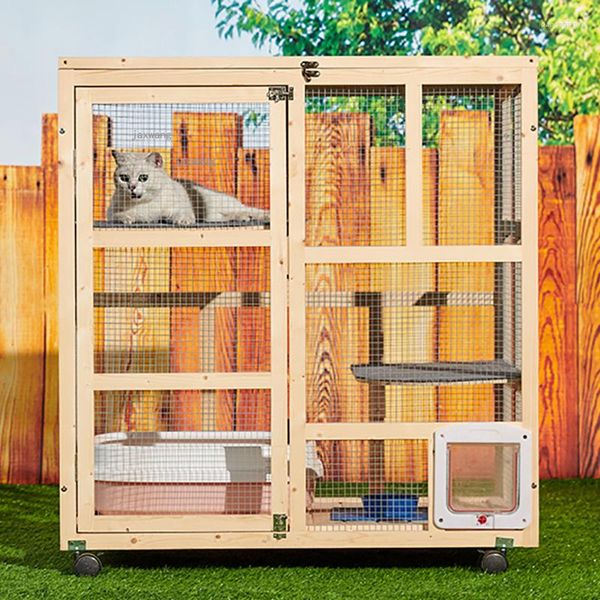 Porte-chats Style européen cages en bois massif moderne ménage chats Villa minimaliste chiot nid appartement chaton maison animaux magasin clôture H