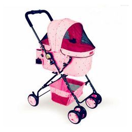 Cat Carriers Fashion Pink/White Pet Strollers voor kleine en middelgrote honden laad 8 kg met 4 wielen hondenpuinhoop kinderwagens/puppy -kinderwagen