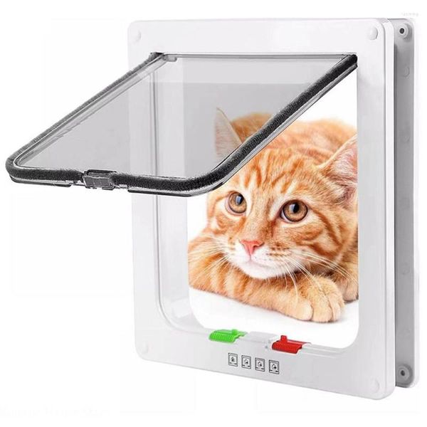 Puerta abatible para gatos con cerradura de seguridad de 4 vías para perros pequeños, Kit de puerta de plástico para mascotas, puertas para el hogar