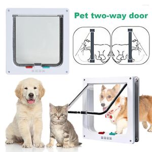 Porteurs de chats Porte de volet avec un verrouillage de sécurité à 4 voies interrupteur contrôlable transparent ABS Plastique Plastic Puppy chaton Sécurité Inout Portes de compagnie Kit