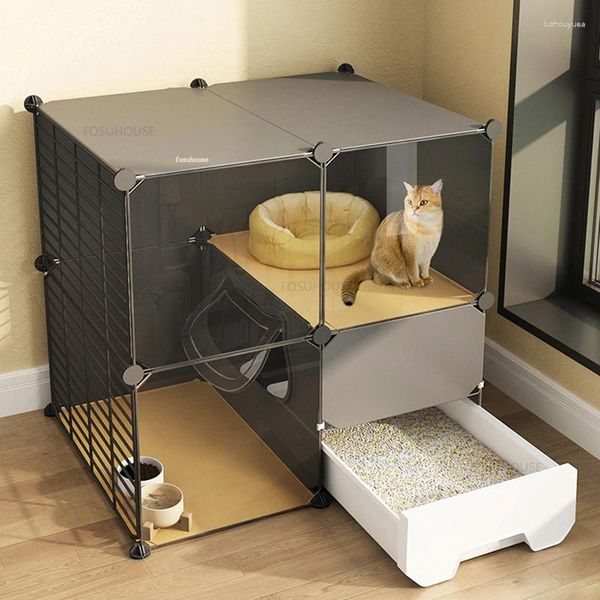 Cages porte-chats, litière intérieure avec toilettes, maison, Villa, petit appartement intégré, n'occupe pas de terrain, Cage pour animaux de compagnie