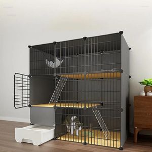 Porte-chats, Cages en fer avec bac à litière de toilette, très grand espace libre, Villa, fournitures pour animaux de compagnie Z