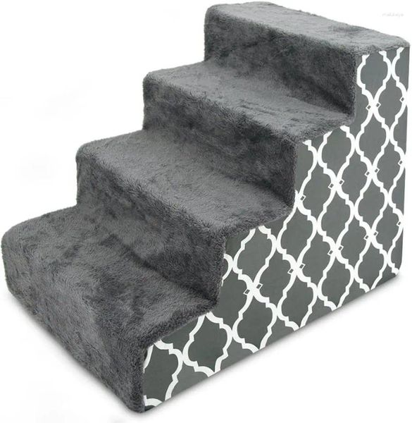 Cat Carriers Inc. Escaleras/escalones para mascotas fabricados en EE. UU. con espuma certificada CertiPUR-US para perros y gatos de - Alfombr con estampado de celosía gris de 4 escalones (H 18