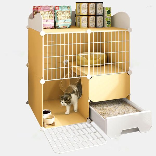 Cages porte-chats en maille de fer, maison intérieure, Villa respirante à deux étages, bac à litière pour animaux de compagnie, cadre d'escalade, toilettes intégrées