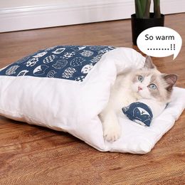 Transportadores para gatos, saco de dormir cálido extraíble de invierno japonés, cama para perros y mascotas, cojín con almohada